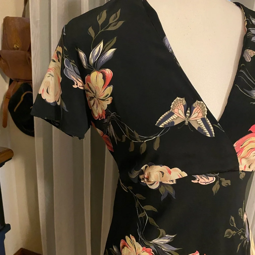 Vintage 90’s satin floral butterfly mini babydoll dress - Picture 2 of 6